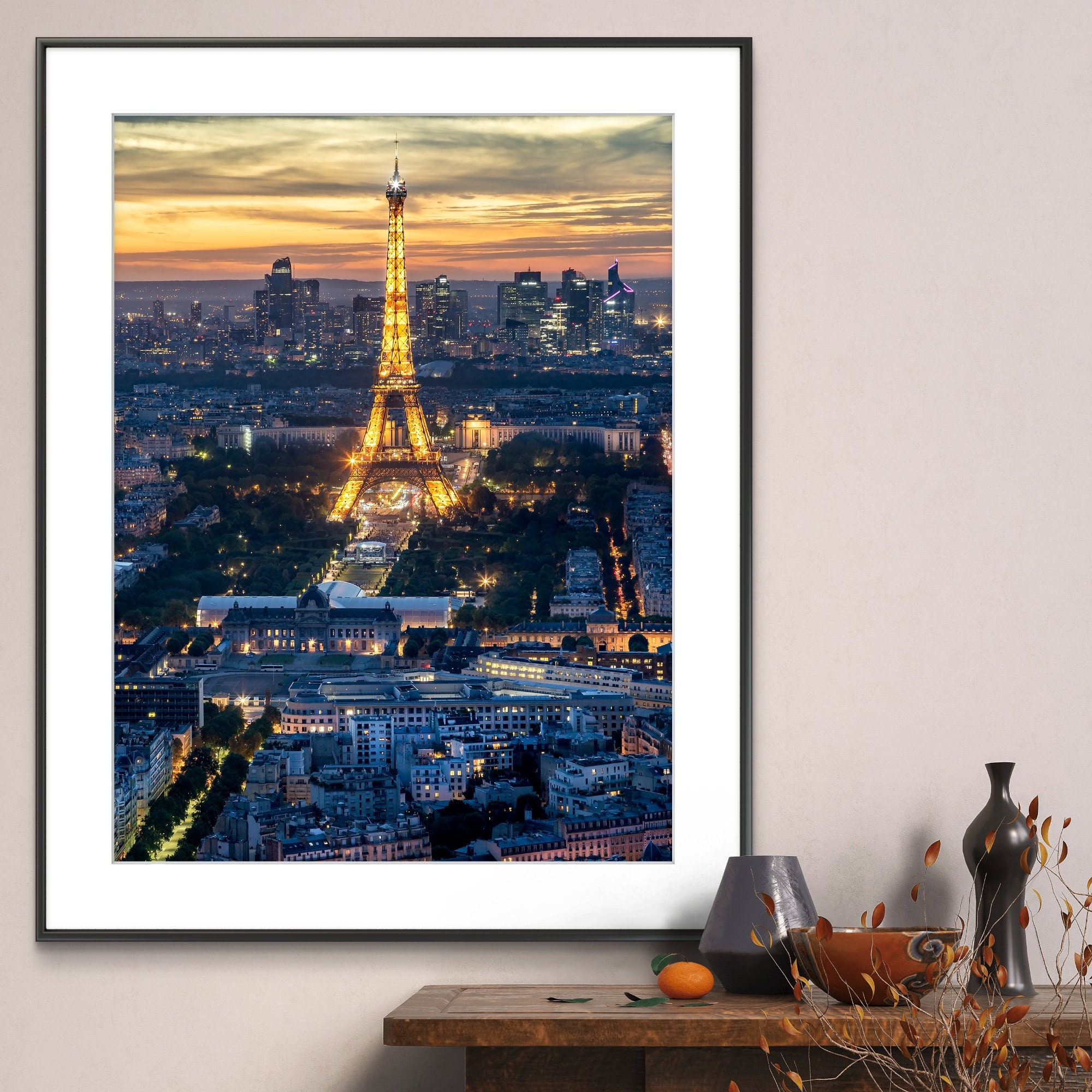 Printable Paris France Photography Poster - Eiffel Tower by Night - Digital Download Wall Art
