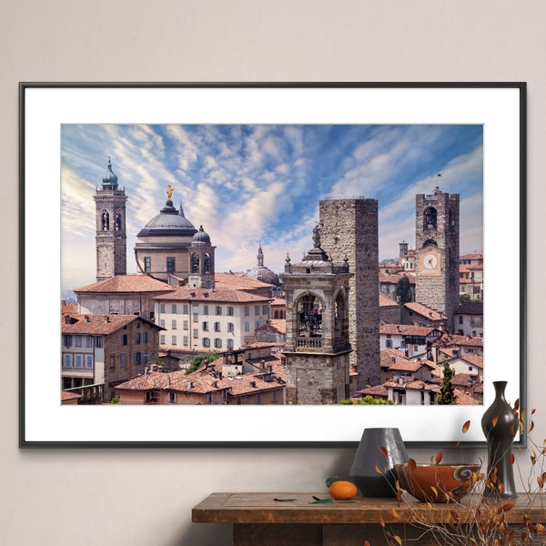 Printable Bergamo Italy Photography Poster - Towers of Bergamo - Digital Download Wall Art