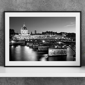 Printable Paris France Photography Poster - Pont des Arts - Digital Download Wall Art - Black and White