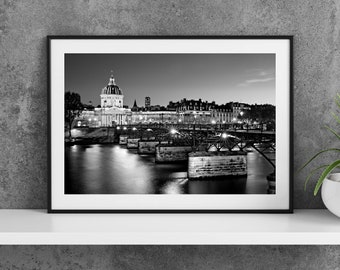 Printable Paris France Photography Poster - Pont des Arts - Digital Download Wall Art - Black and White