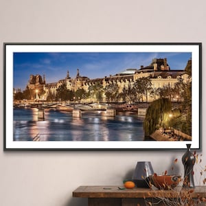 Printable Paris France Photography Poster - Louvre and Pont des Arts at Night - Digital Download Wall Art
