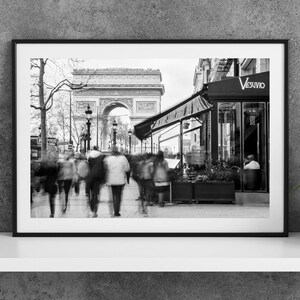 Printable Paris France Photography Poster - Champs Elysees and Arc de Triomphe - Digital Download Wall Art - Black and White