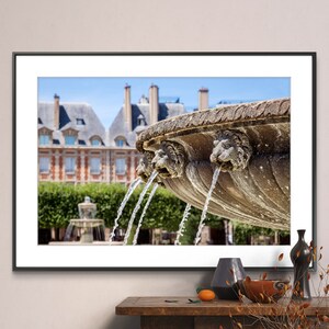 Printable Paris France Photography Poster - Place des Vosges Fountain - Digital Download Wall Art
