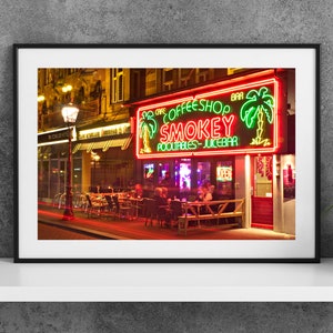 Printable Amsterdam Netherlands Photography Poster - Coffee Shop on Rembrandtplein - Digital Download Wall Art