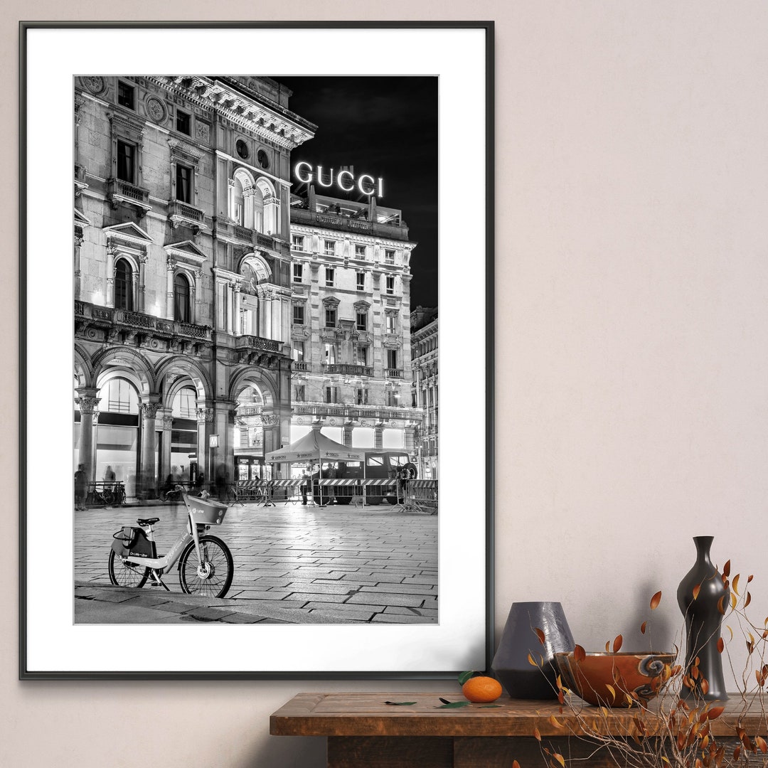 Printable Milan Italy Photography Poster - Gucci Sign Piazza Del Duomo ...