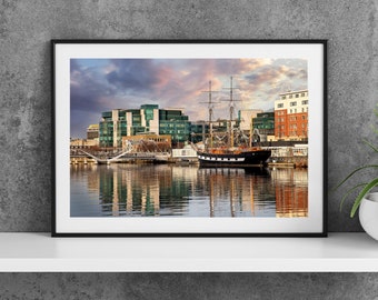 Printable Dublin Ireland Photography Poster -  IFSC and Jeanie Johnston - Digital Download Wall Art