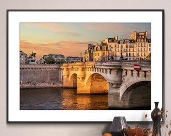 Printable Paris France Photography Poster - Pont Neuf and Seine - Digital Download Wall Art