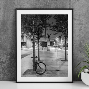 Printable Dublin Ireland Photography Poster - O Connell Street Night Black and White - Digital Download Wall Art