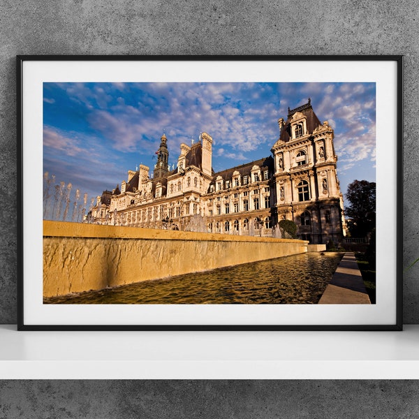 Printable Paris France Photography Poster - Hotel de Ville - Digital Download Wall Art