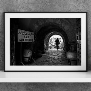 Printable Hammamet Tunisia Photography Poster - Archway Cafe Black and White - Digital Download Wall Art