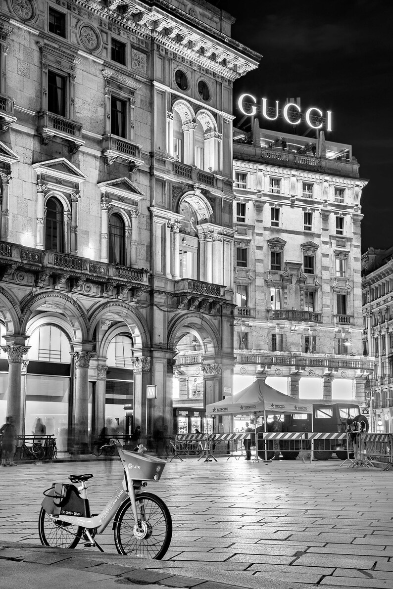 Printable Milan Italy Photography Poster - Gucci Sign Piazza Del Duomo ...