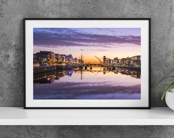 Printable Dublin Ireland Photography Poster - Docklands Sunrise Reflections - Digital Download Wall Art