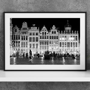 Printable Brussels Belgium Photography Poster - Guildhalls on Grand Place Black and White - Digital Download Wall Art