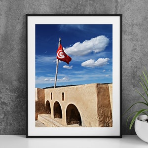 Affiche de photographie imprimable Hammamet Tunisie - Drapeau tunisien - Digital Download Wall Art