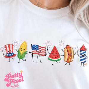 PNG patriótico adorable, diseño de camiseta retro del 4 de julio, PNG americano kawaii, diseño de camiseta divertida para barbacoa de verano, garabato de sublimación del Día de la Independencia
