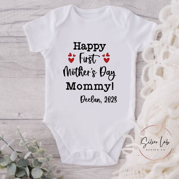 Happy First Mother's Day Bodysuit, Mother's Day Gift, Personalized Gift for Mom, Newborn Mother's Day Baby Onesie, Preemie, New mom gift