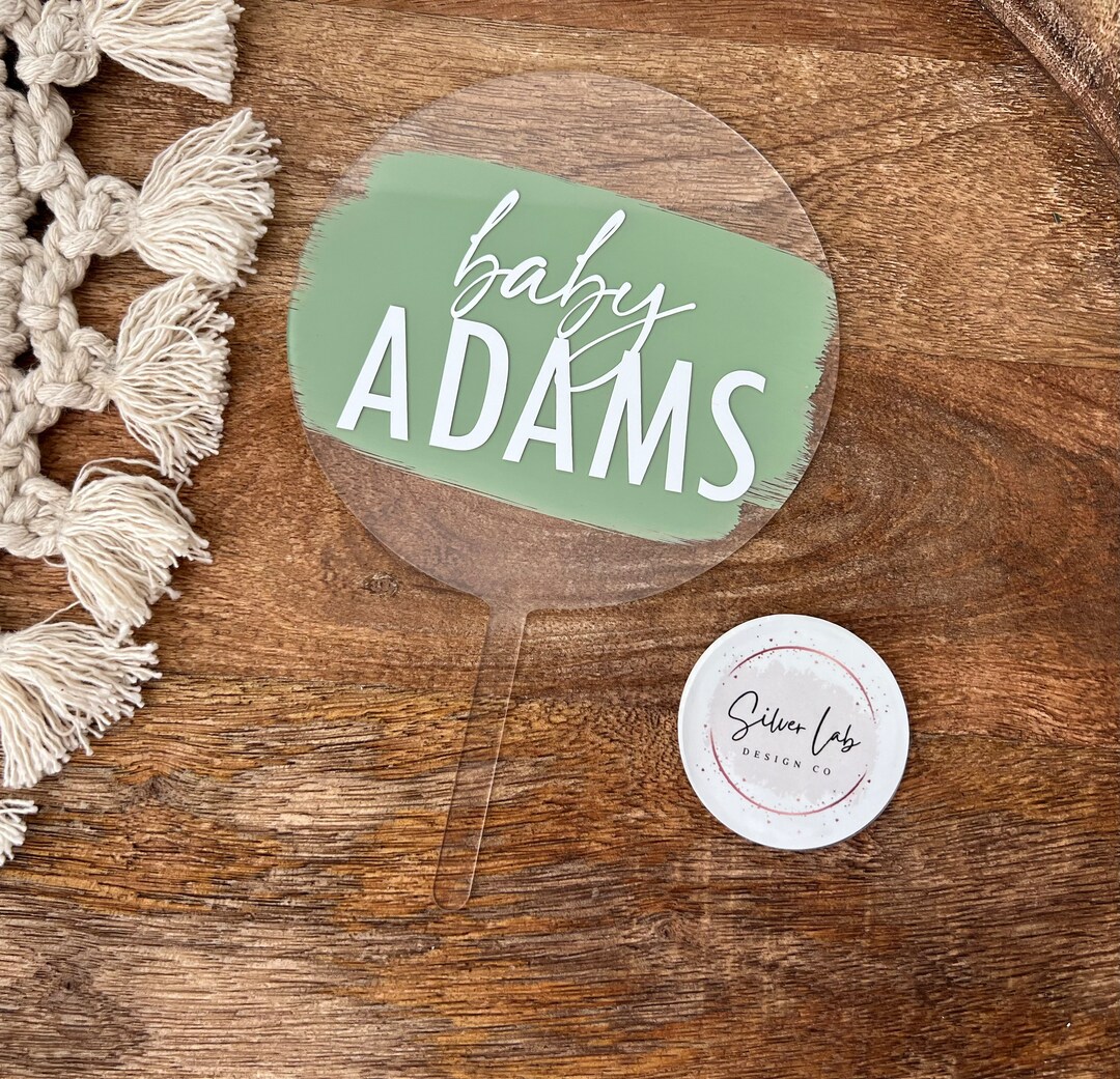 Baby Shower Cake Topper, Painted Acrylic Round Cake Topper, Custom Baby ...