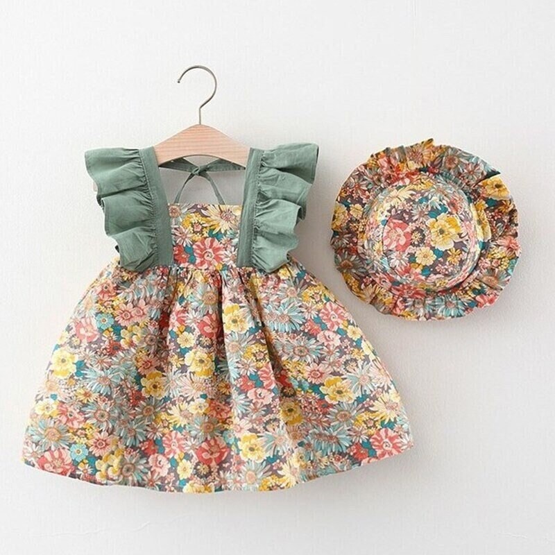 Cotton Floral Baby Girl Dress Spring Flowers Baby Dress Etsy