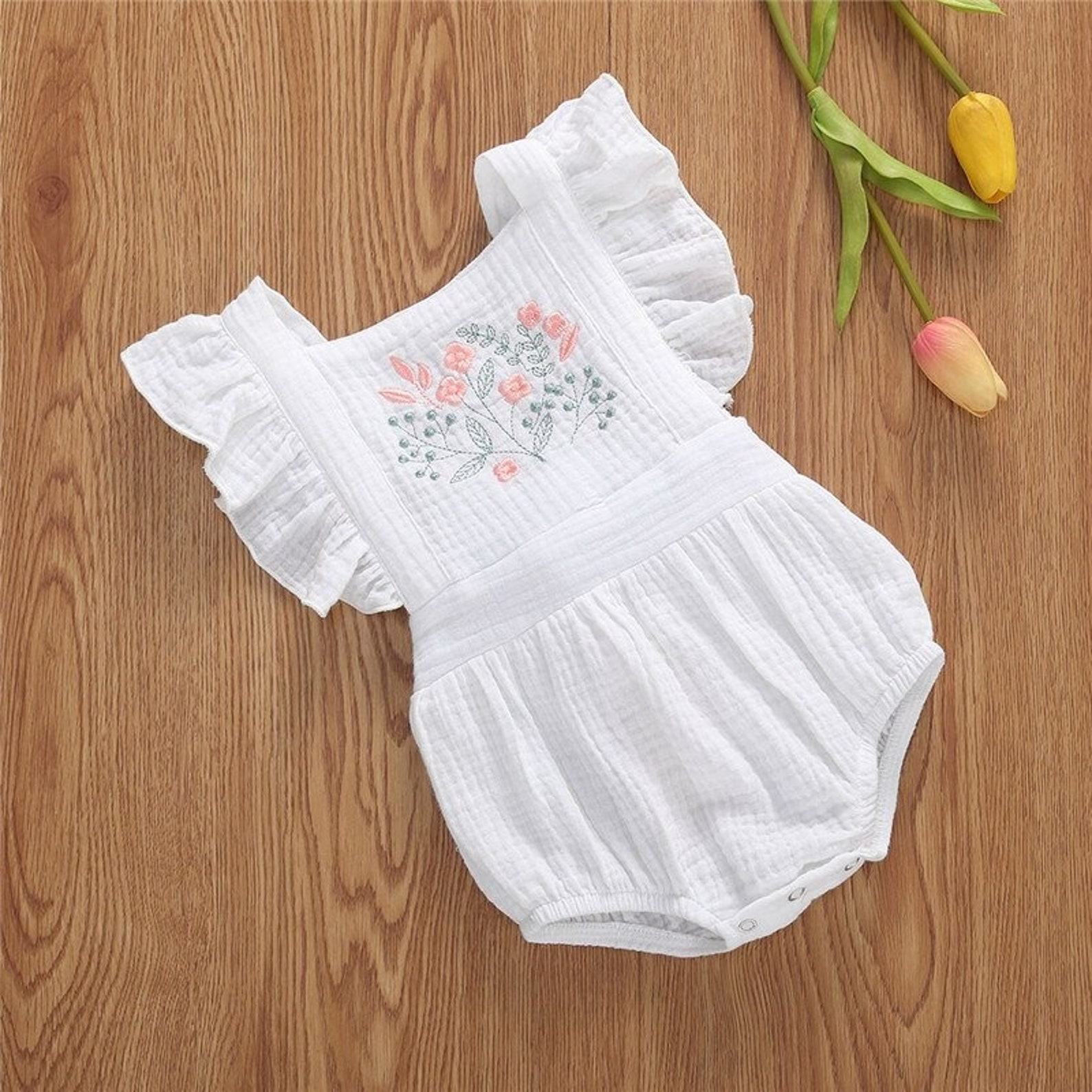 Baby Girl Clothes Floral Embroidered Baby Girl Romper Baby Etsy