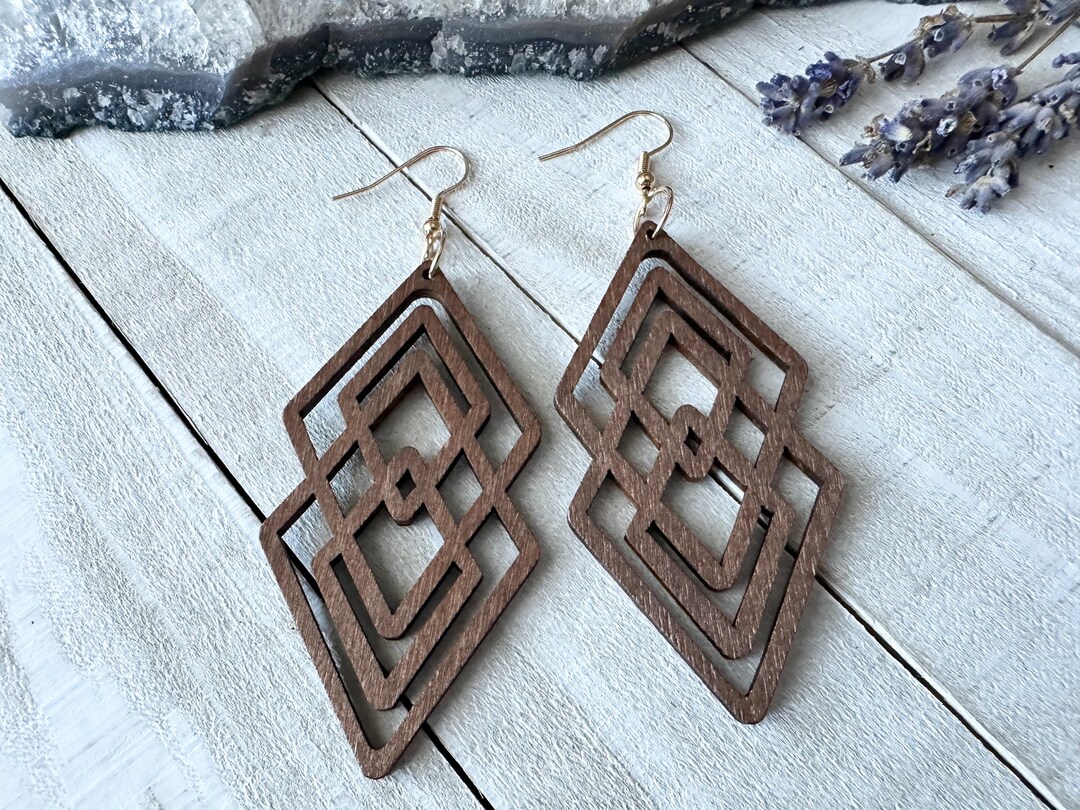 Minimalist Earrings Geometric Wood Earrings Wood Geometric