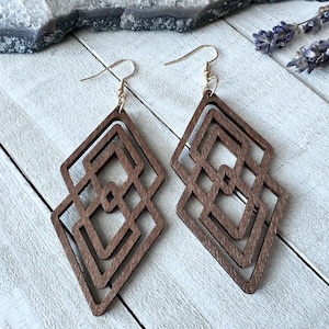 Wood Geometric Triangle Earrings, Wooden Abstract Earrings, minimalist, simple wood earrings