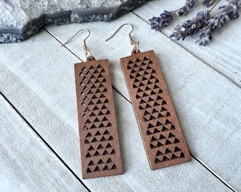 Wood Triangle Cutout Earrings, Wooden Earrings, minimalist, simple wood earrings