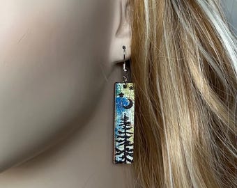 Pine tree earrings, watercolor earrings, Rustic Boho Tree Earrings, Pine Tree & Night Sky Earrings