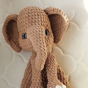 19" Plush Elephant Snuggler, Elephant Lovey, Crochet Elephant Decor, Crib Elephant Toy, Safari Soft Toy, Security Blanket Toy, Cuddly Toy