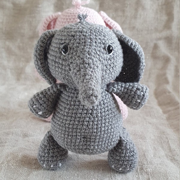 5" Tiny Baby Elephant, Baby's First Elephant, Safari Teether RattleToy, Newborn Small Elephant, Crochet Crib Toy, Stuffed African Animal Zoo