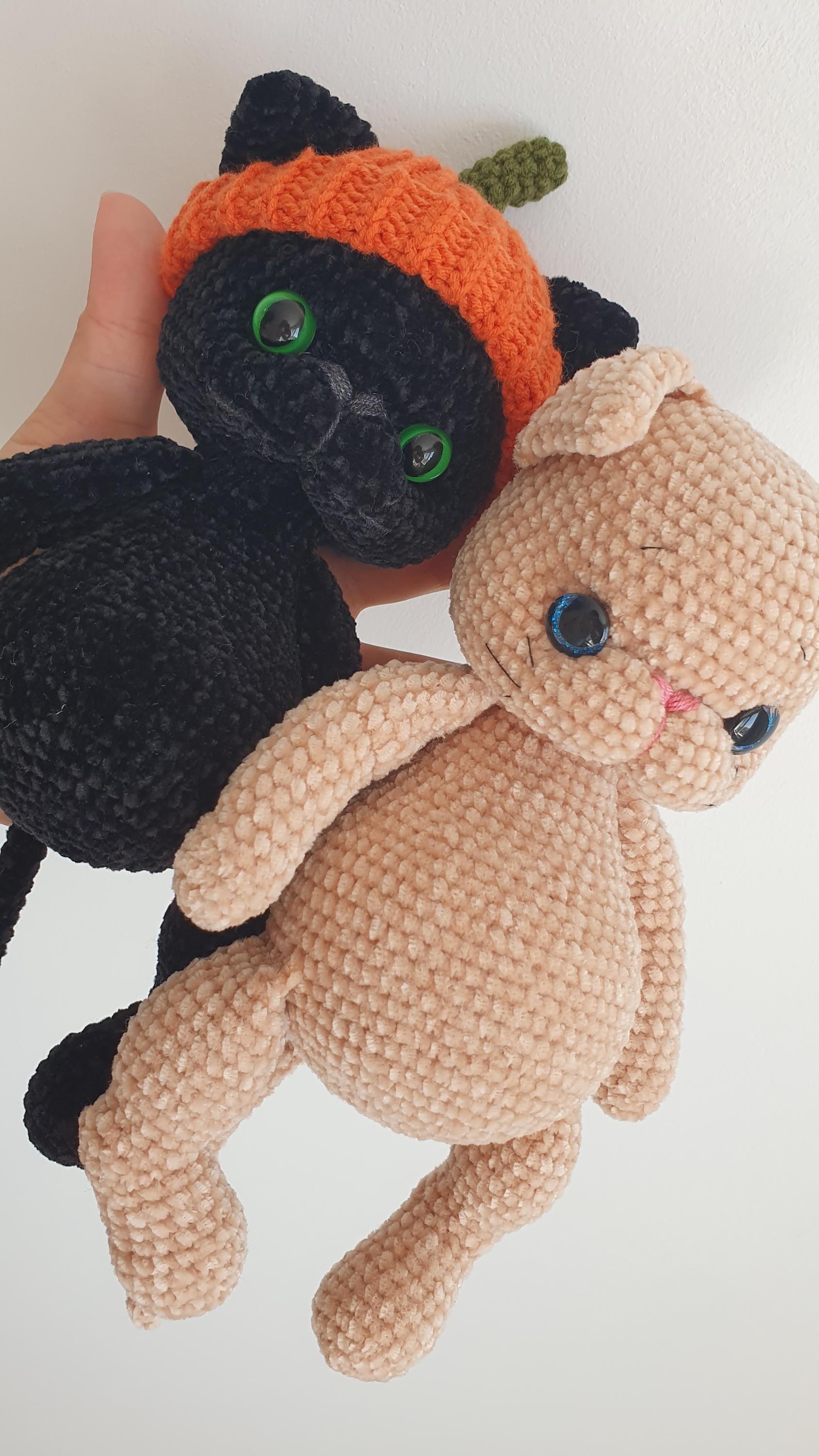 かぎ針編みの猫人形：8インチの編みぐるみ黒猫のぬいぐるみ - Etsy 日本