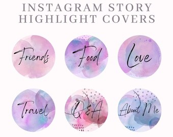 12 Pastel Watercolor Instagram Highlight Covers Digital Downloads Zip File and JPEG Images Pink Purple Blue