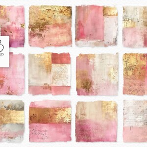 May include: A collection of twelve abstract digital art pieces. Each piece features a blend of pink, gold, and cream tones with textured brushstrokes and hints of script. The "rileyBpngs" logo is in the upper left corner.