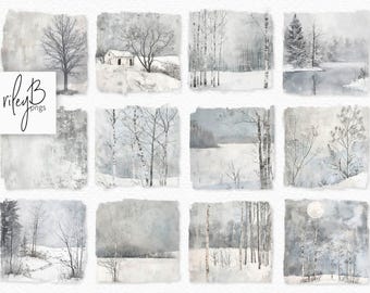 Delicate Winter PNGs - Textured Winter Landscape Scenes - Soft Toned Winter Background PNGs - Winter Snow Art