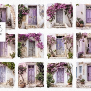 Puertas griegas de color púrpura pálido Pintura al óleo digital PNGs - Puertas de color púrpura antiguo - Puertas griegas de color púrpura - Puertas de color púrpura claro - Arte de pared de puerta de color púrpura pálido