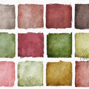 May include: Twelve digital paper squares in various shades of brown, red, green, and yellow. The squares have a textured, watercolor-like appearance.