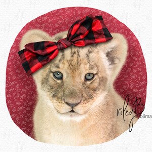 Lion Cub met Rode Plaid Bow Sublimatie PNG - Valentijnskaart met en zonder Tekst png - Valentine Onesie - Lion Cub Onesie - Lion Cub png