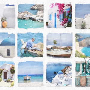 Grec île aquarelle PNG - scènes grecques numériques - fond de plage - Sublimation Grèce - fonds de l’océan - scènes grecques - PNG grec