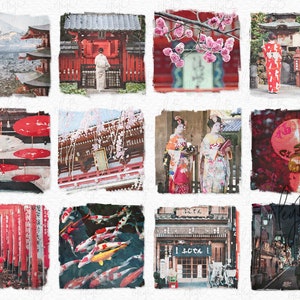 Japanische digitale Aquarell PNGs - Geisha und Kimono Aquarelle - japanische Laternen - Koi Fisch Aquarelle - japanische Kirschblüten PNGs