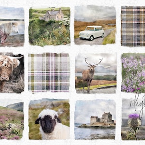 Scottish Watercolor PNGs - Digital Watercolors of Scotland - Scotland Scenes - Scotland Backgrounds - Sublimation Scotland - Scottish Scenes
