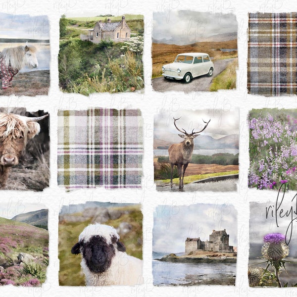 Scottish Watercolor PNGs - Digital Watercolors of Scotland - Scotland Scenes - Scotland Backgrounds - Sublimation Scotland - Scottish Scenes