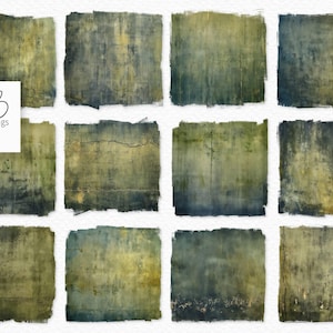 Wieczorne oliwki - Moody Green Texture PNGs - Nakładki Grunge - Wygląd postarzanego papieru - Farba Vintage - Zniszczone warstwy - Artystyczne tła