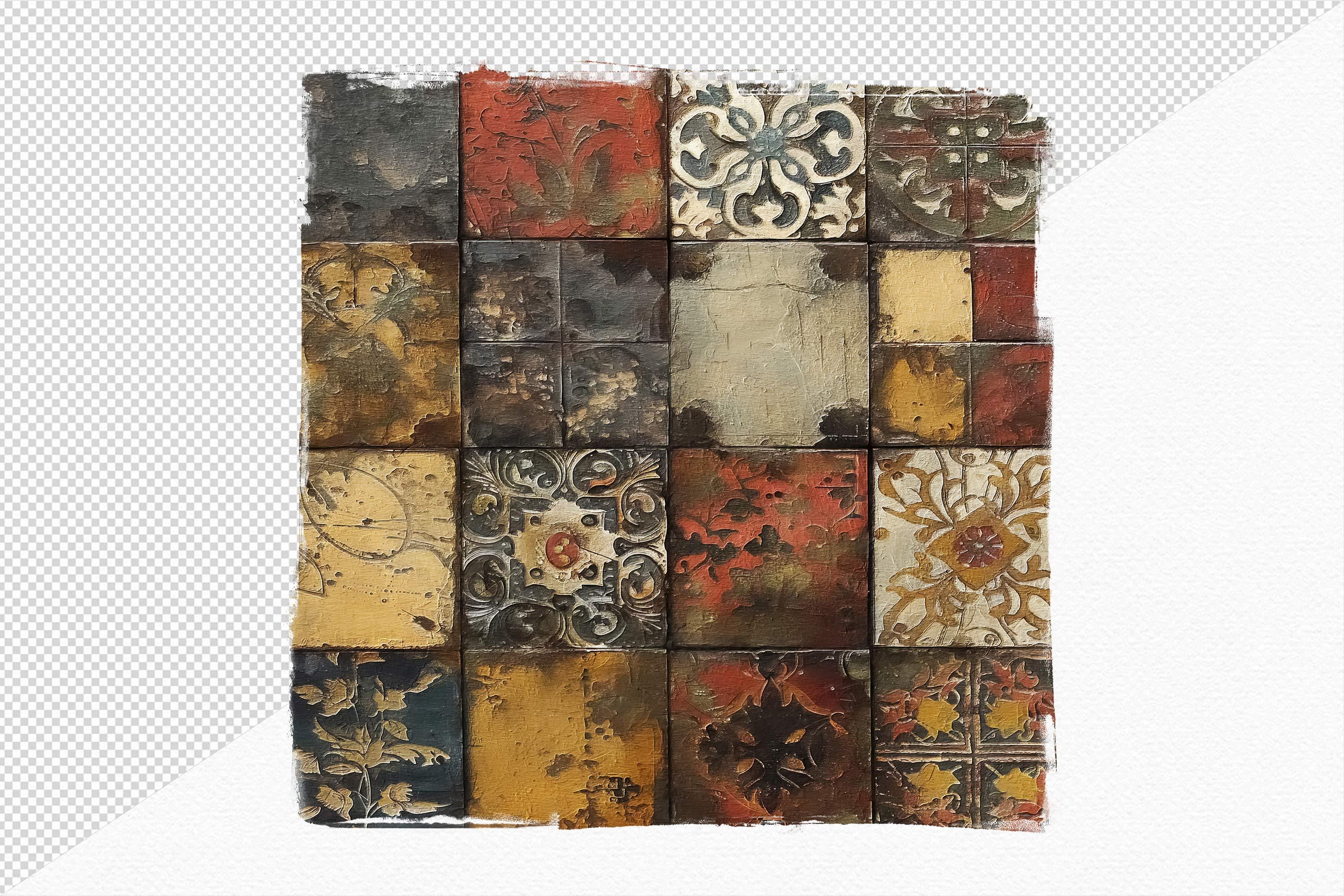Rustic Metal Tile Pattern Victorian Metal Tiles Pngs – Rustic Patina Tile Collage – Aged Copper ...