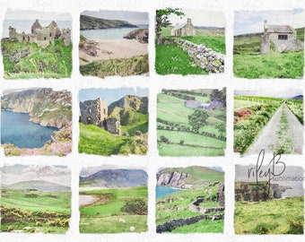 Irish Countryside Watercolor PNGs - Digital Watercolors of Ireland - Emerald Isles - Irish Background PNGs - Irish Watercolor Landscapes