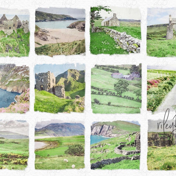 Irish Countryside Watercolor PNGs - Digital Watercolors of Ireland - Emerald Isles - Irish Background PNGs - Irish Watercolor Landscapes