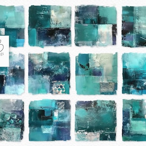 Mediterranean Abstracts - Deep Teal Indigo Textures - Grunge Brushstroke Transparent PNGs - Artistic Minimalist Abstract Squares