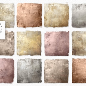 PNG con texture di vernice metallizzata - Texture di vernice oro rosa, bronzo, oro, argento - PNG con bordi strappati con texture di vernice - Metallici per stratificazione