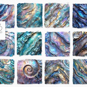 Imágenes PNG de abulón iridiscente – Imágenes prediseñadas de textura de concha – Capas holográficas del océano – Imágenes PNG de perla brillante – Capas de concha oceánica – Remolinos holográficos