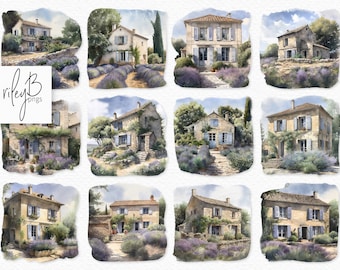 Homes of Provence Watercolor PNGs - Provence Digital Watercolors - Digital French Scenes - French Homes Watercolor PNGs - Provence PNGs