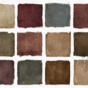 May include: Twelve digital paper textures in various shades of brown, green, and red. The textures are reminiscent of canvas or burlap.