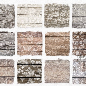 Fondos digitales de madera y flores blancas - Patrones florales desgastados sobre madera - Fondos de madera y flores rústicas - Madera floral desgastada